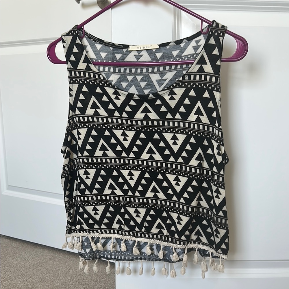 Tribal Print Black and White Crop Top